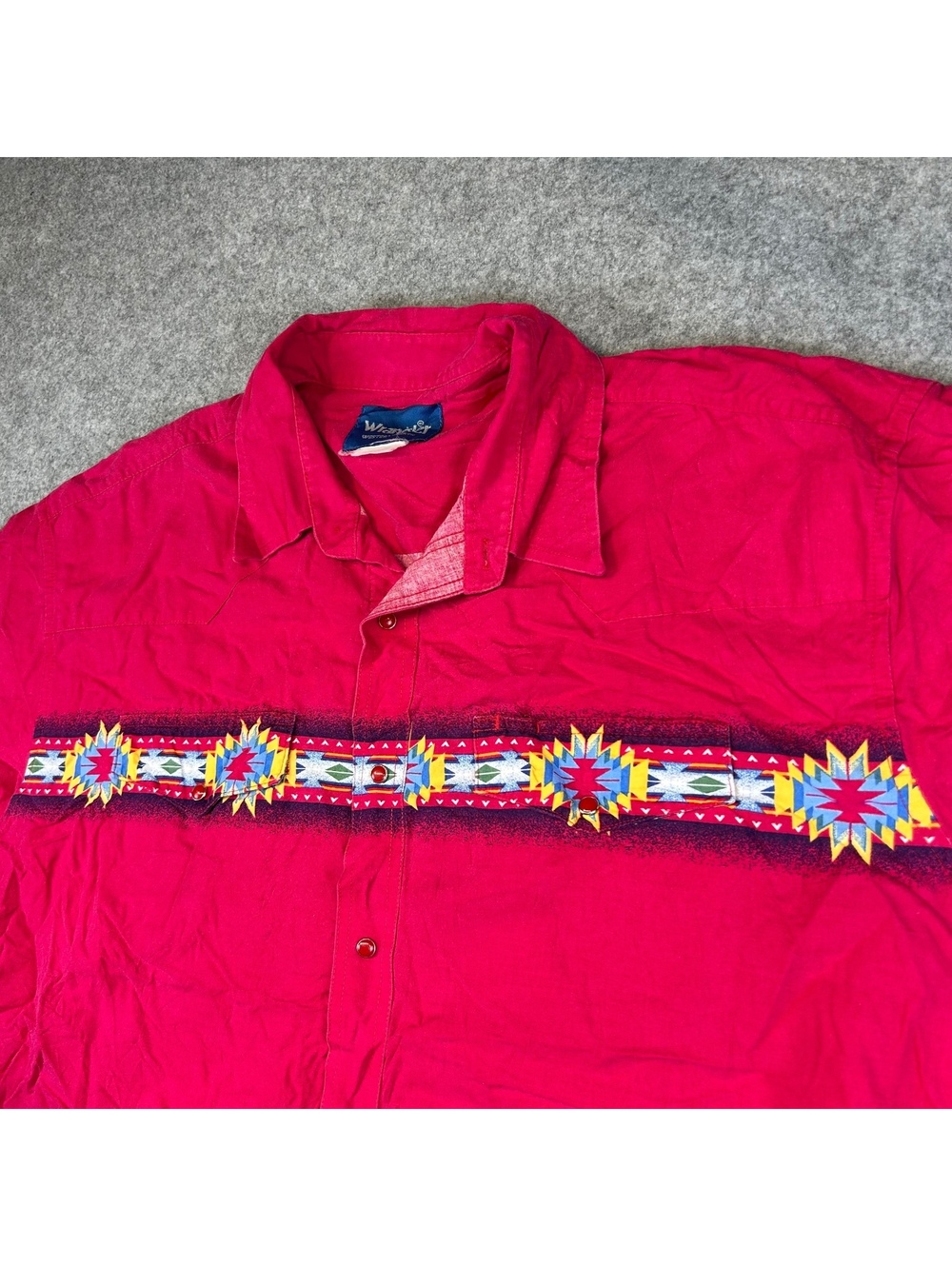 Vintage Wrangler Western Shirt Men's Size XXL Red Embroidered Aztec Geometric